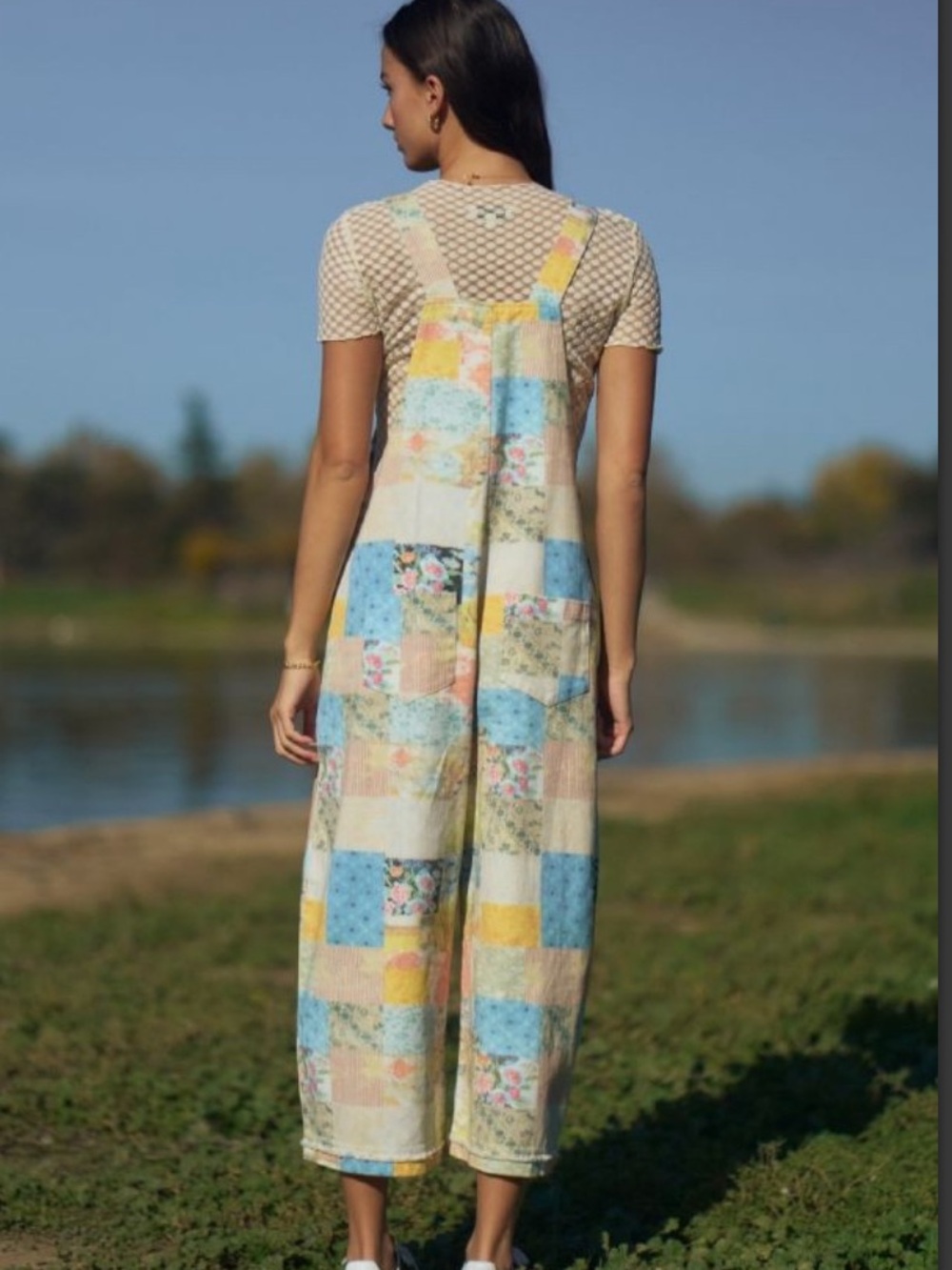 4020 Size 2X DAVI & DANI PLUS FLOWER PATCHWORK OVERALLS - Picture 2 of 4